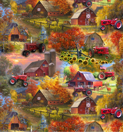 Farmall IH Tractor Fabric, Barn Scene