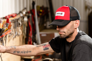 CaseIH Logo Hat, Red with Black Brim and Mesh Back
