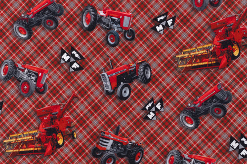 Massey Ferguson Tractor and Logo Toss Fabric, Red Plaid