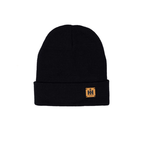 IH Knit Hat, Black with Leather Emblem