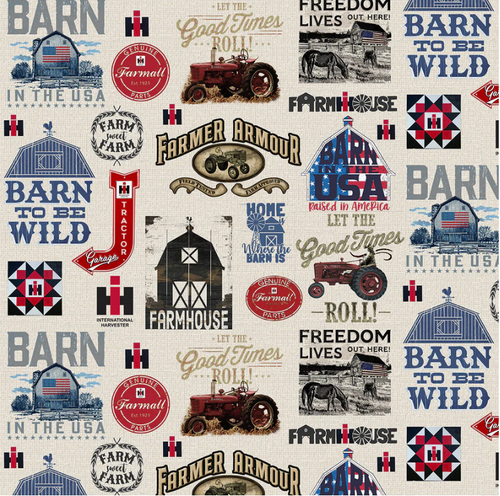 Farmall IH Tractor Fabric, Patriotic All-Over Print