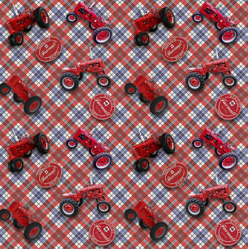 Farmall Tractor Fabric, Red and Blue Plaid