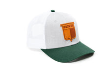 Load image into Gallery viewer, Vintage Oliver Leather Emblem Hat, Heather Gray with Green Brim
