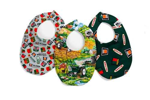 Set of Three Oliver Tractor Baby Bibs