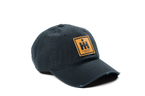 IH Leather Emblem Hat, Black Distressed