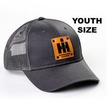 Load image into Gallery viewer, IH Leather Emblem Hat, Gray Mesh, Youth-Size
