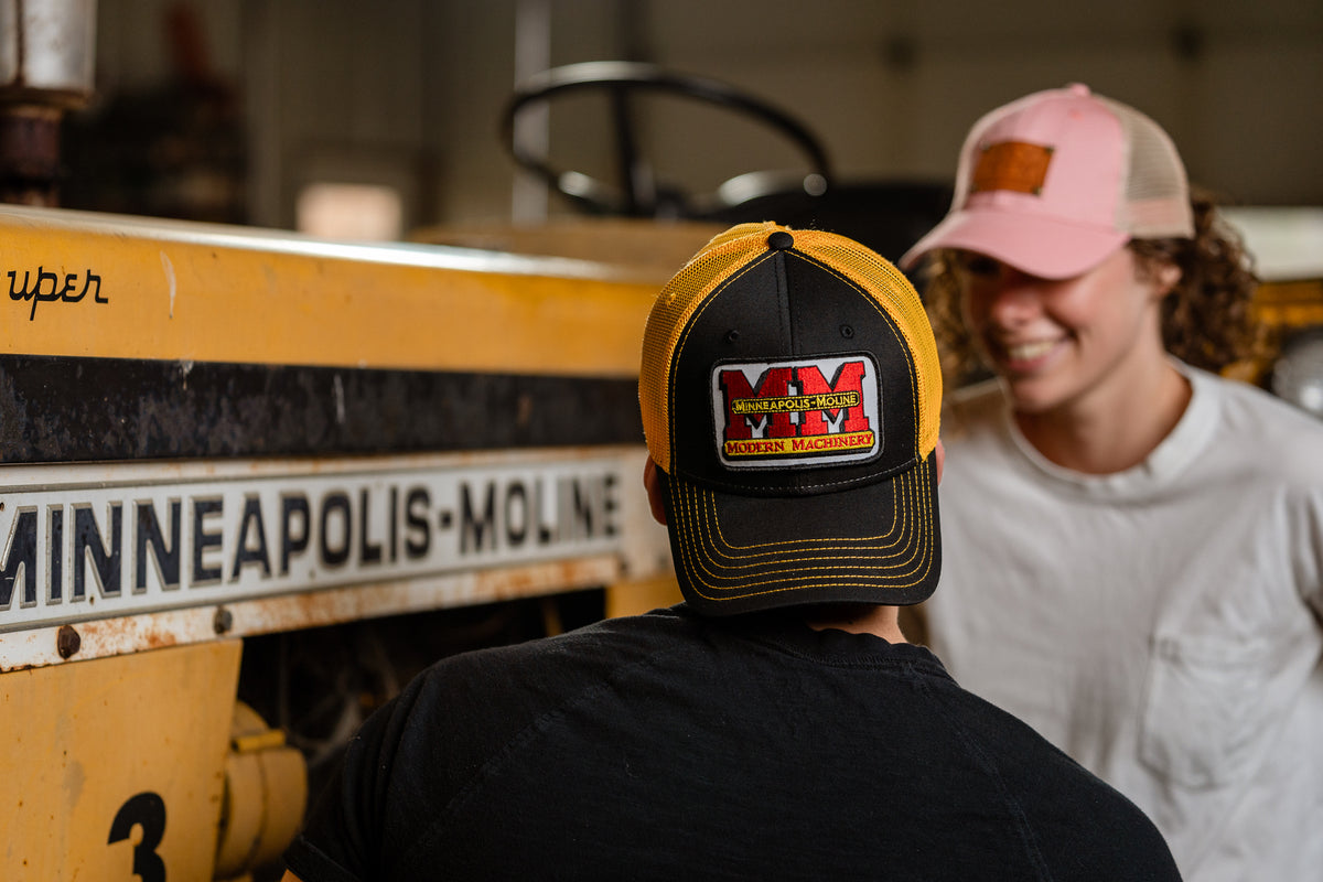 Minneapolis Moline Tractor Logo K-brand K Products Mesh High Crown Trucker  Hat Snapback US Assembled 