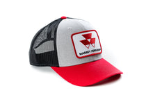 Load image into Gallery viewer, Massey Ferguson Logo Hat, Gray with Red Brim and Black Mesh Back