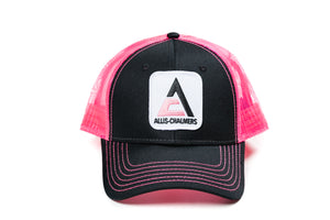 Ladies' Black and Neon Pink Hat displaying a Pink Allis Chalmers Logo
