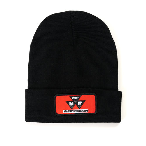 Black Knit Beanie Hat, Massey Ferguson Red Tractor Logo