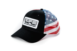 White Farm Equipment Logo Hat, Flag Mesh