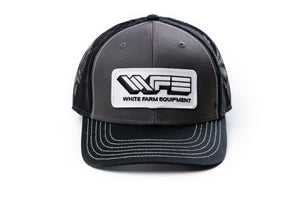 White Farm Equipment Hat, Gray with Black Mesh Back