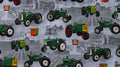 Oliver Tractor Toss Cotton Fabric, Light Gray