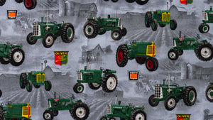 Oliver Tractor Toss Cotton Fabric, Light Gray