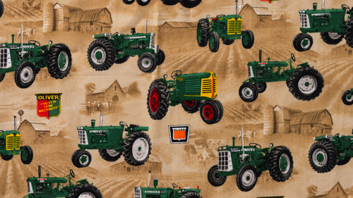 Oliver Tractor Toss Cotton Fabric, Cream