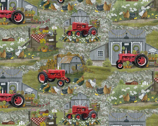 Farmall IH Tractor Fabric, Farmall History All Over Scenic Print