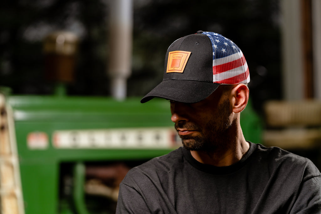 Keystone Oliver Leather Emblem Hat, Flag Mesh