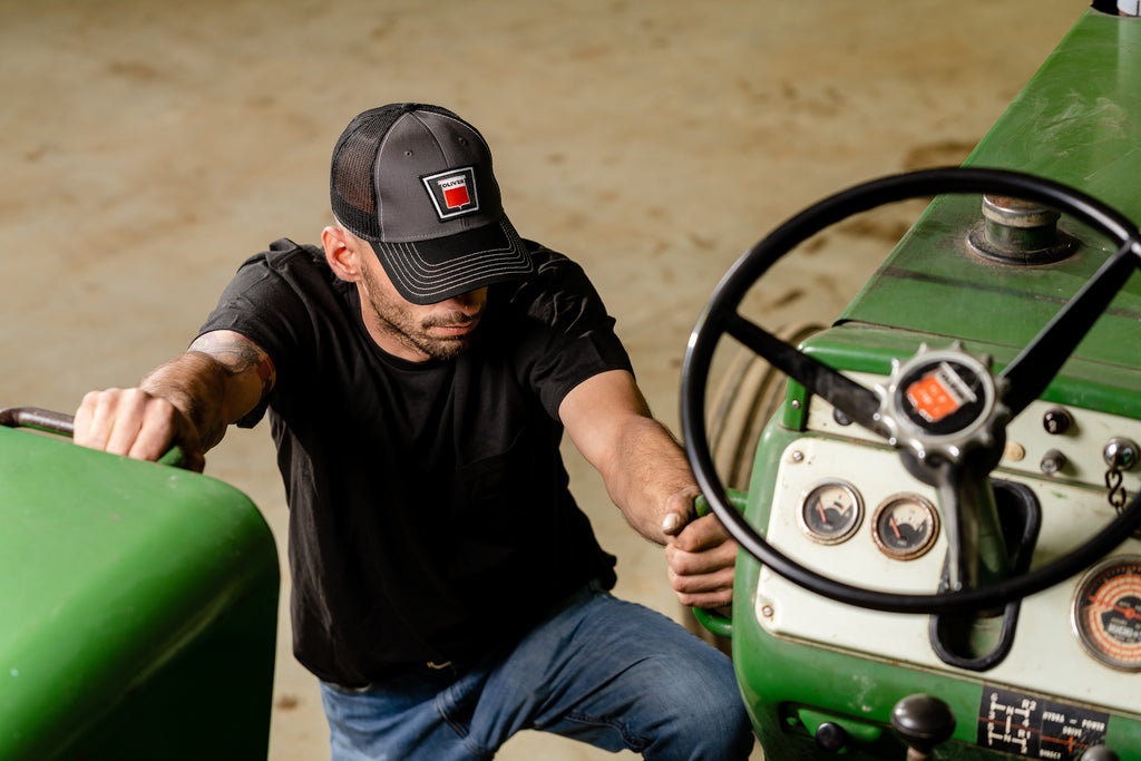 Oliver Logo Hat, Gray with Black Mesh Back, Keystone Oliver Emblem