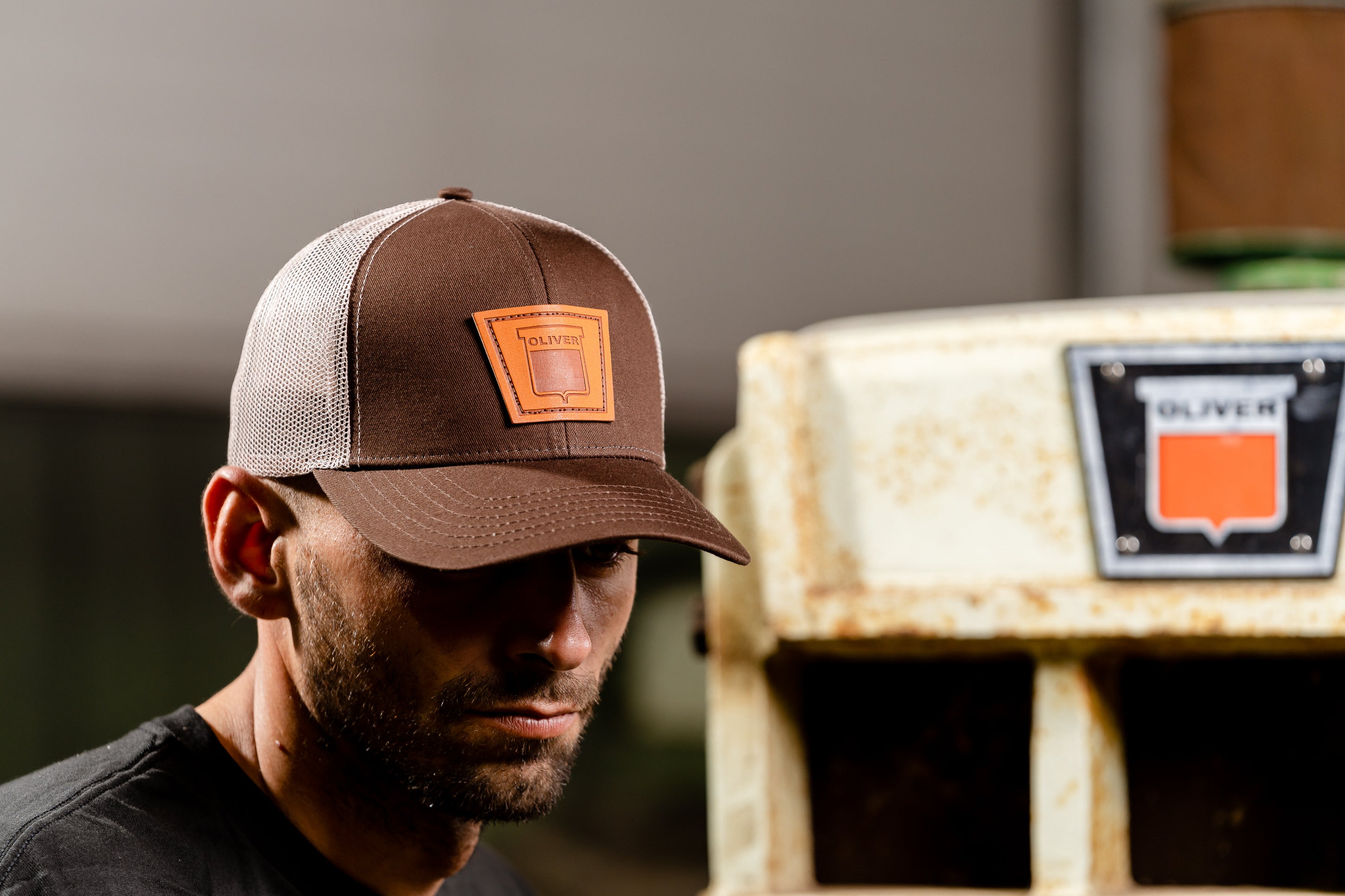 Keystone Oliver Leather Emblem Hat, Brown Mesh