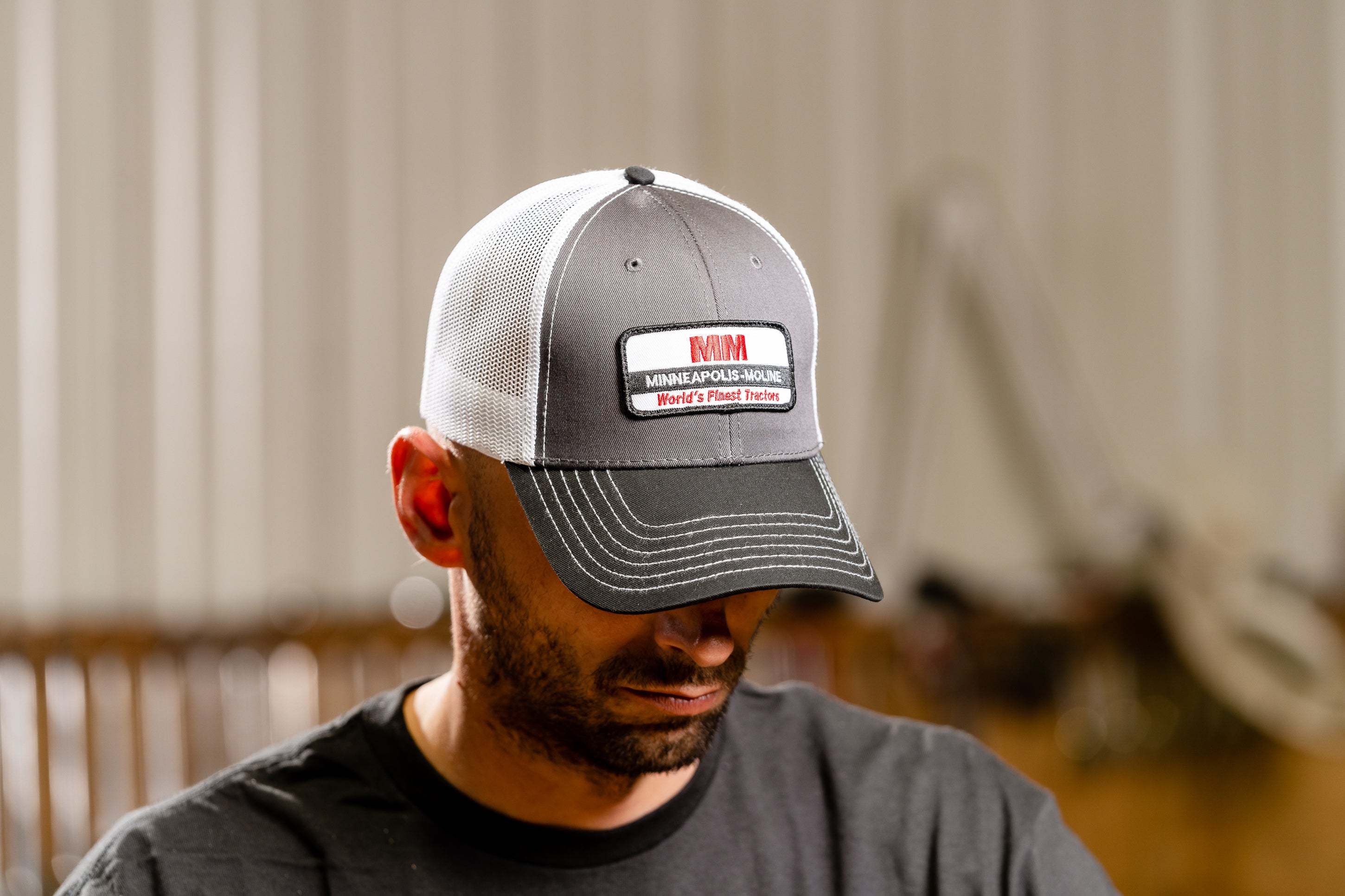 Minneapolis Moline Hat, World's Finest Tractors Logo, Gray/Black/White