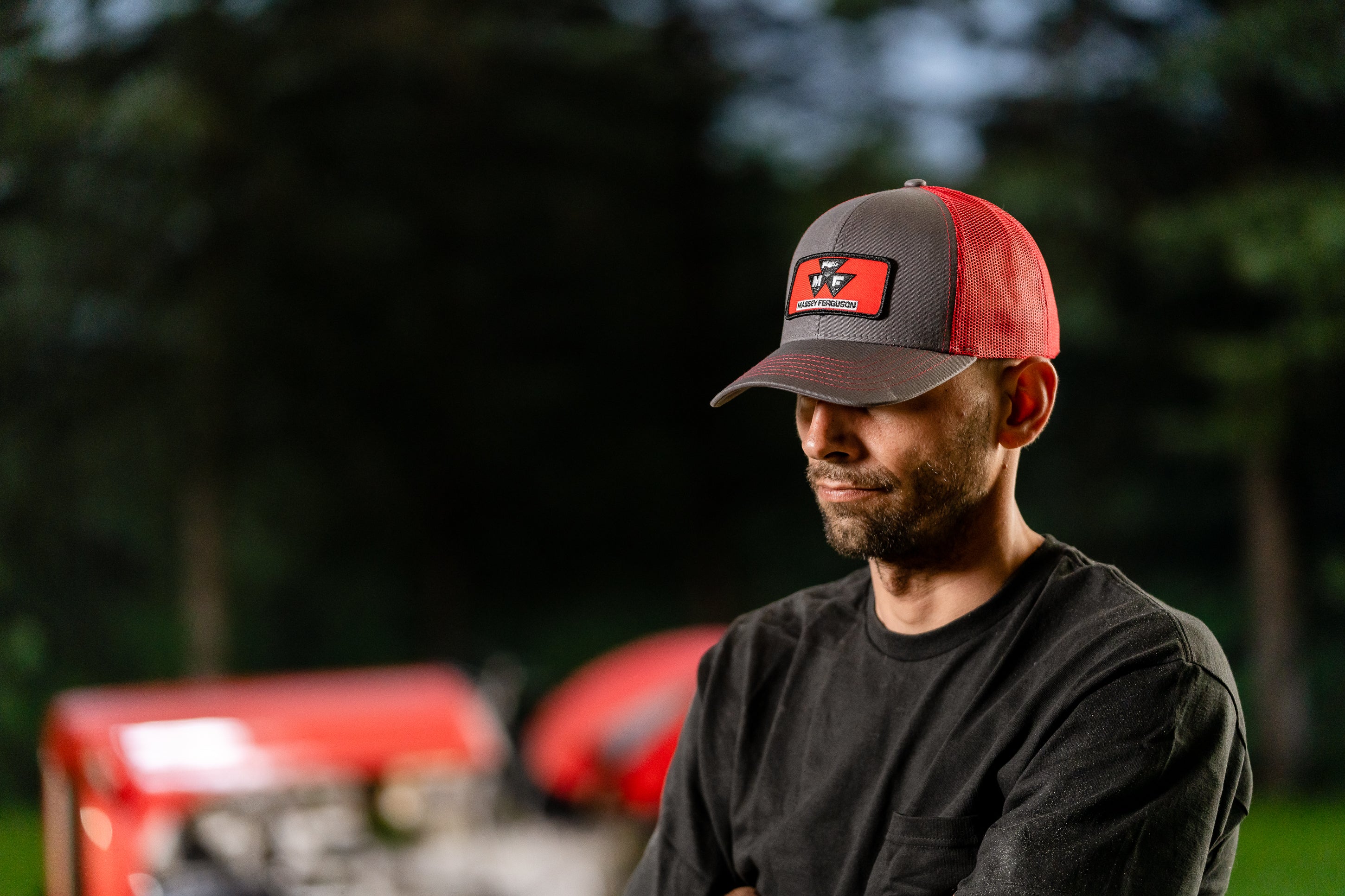 Red Massey Ferguson Tractor Logo Hat, Gray with Red Mesh Back