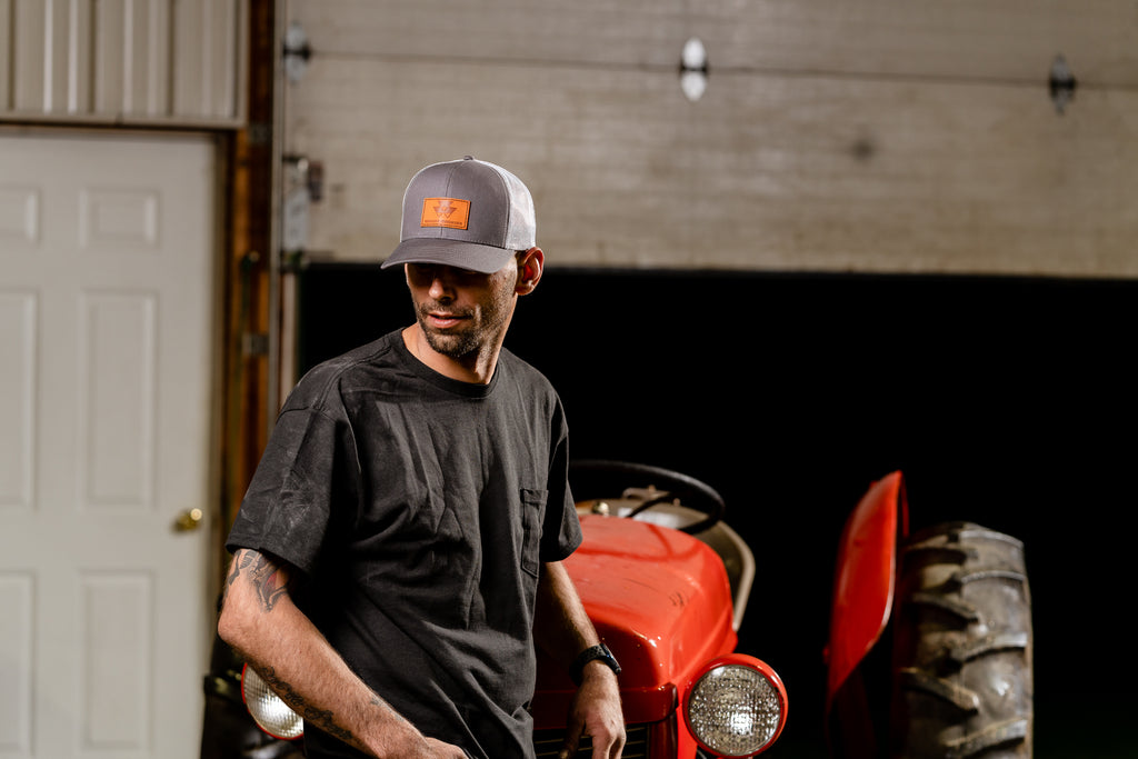 Massey Ferguson Leather Emblem Hat, Gray/White Mesh