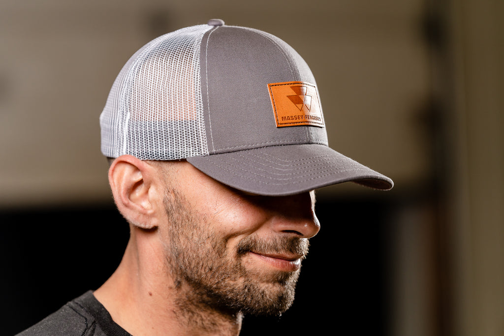 Massey Ferguson Leather Emblem Hat, Gray/White Mesh