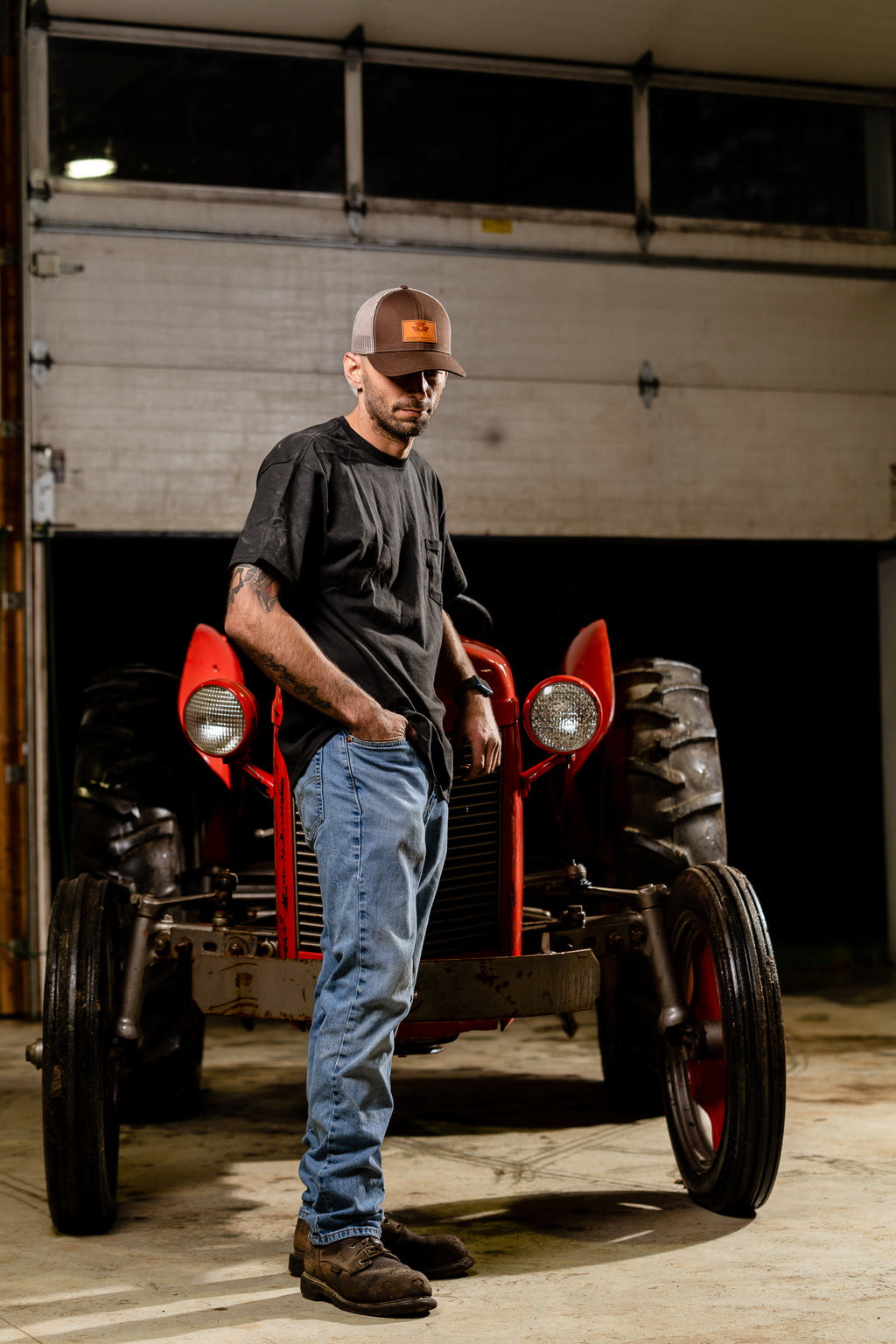 Massey Ferguson Leather Emblem Hat, Brown Mesh