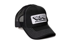 Load image into Gallery viewer, White Farm Equipment Hat, Black Mesh with White Accent Stitching