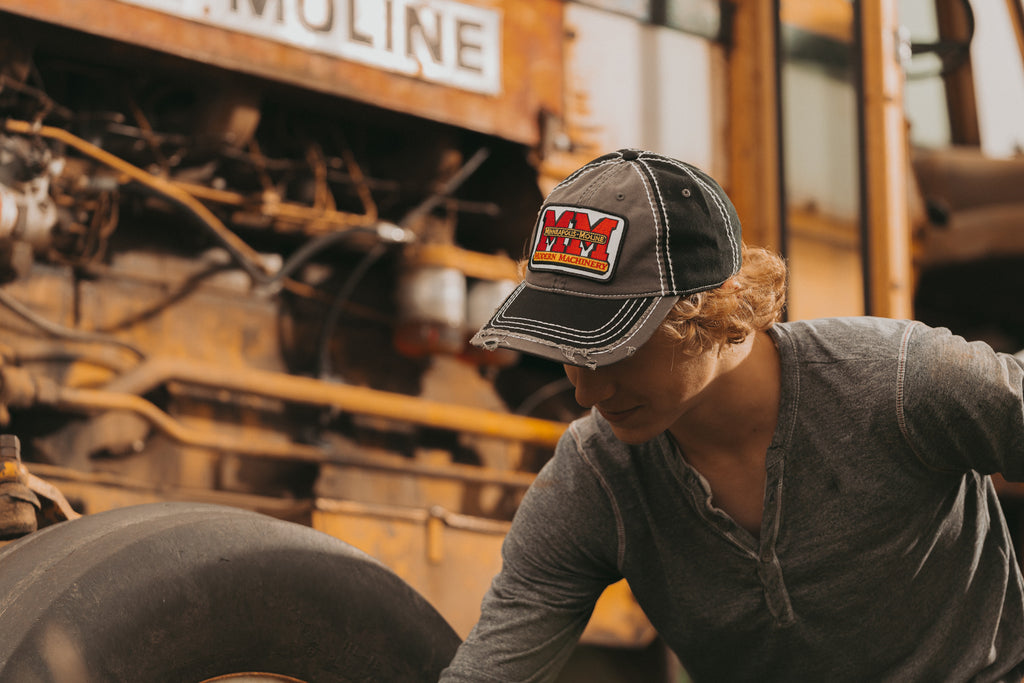 Minneapolis Moline Hat, gray and black distressed