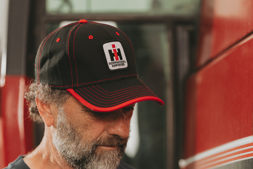International Harvester IH Logo Hat, Black with Red Accents and Trim