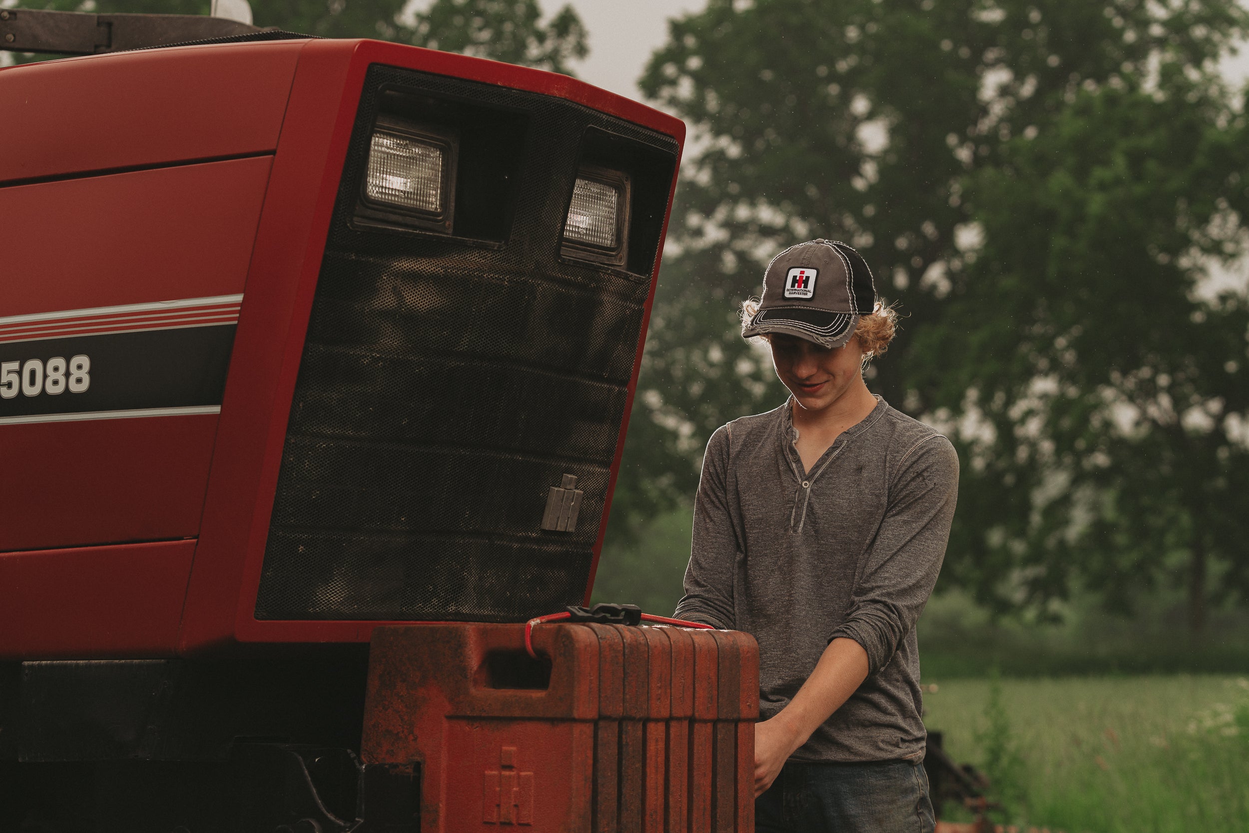 IH International Harvester Logo Hat, Black and Gray Distressed