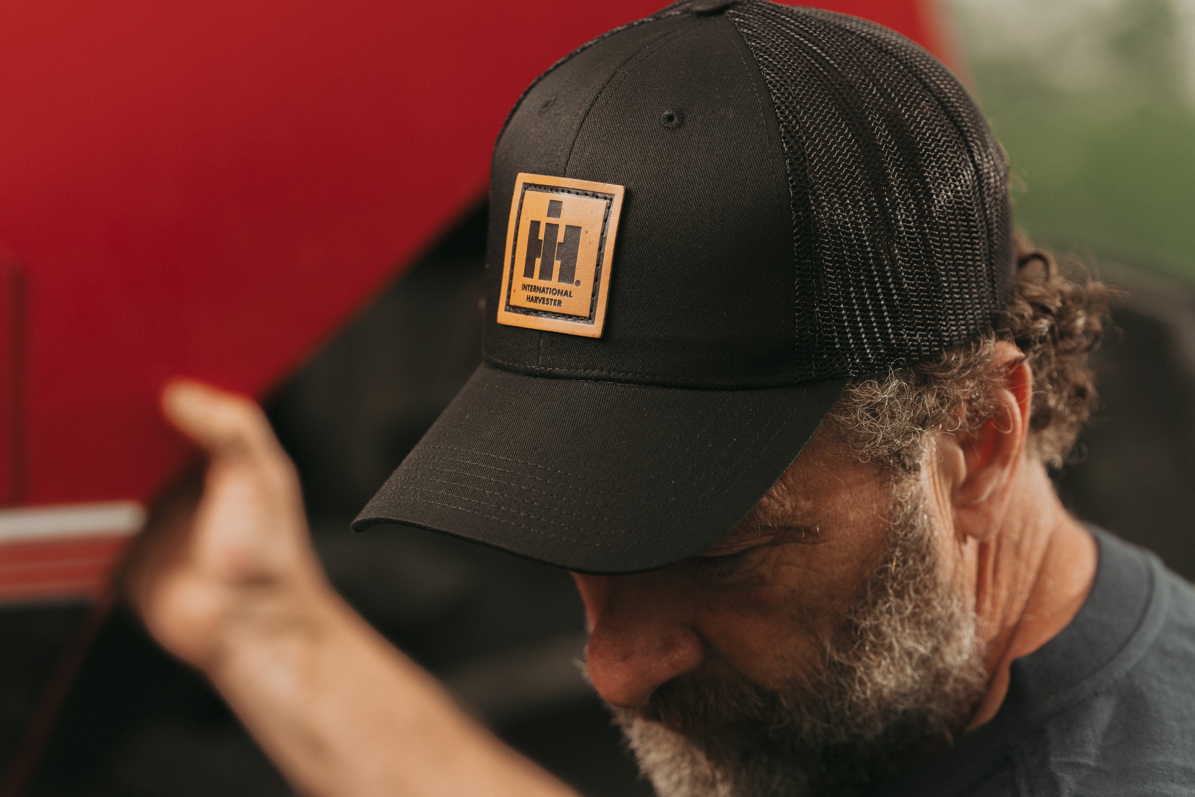 IH Leather Emblem Hat, Black Mesh