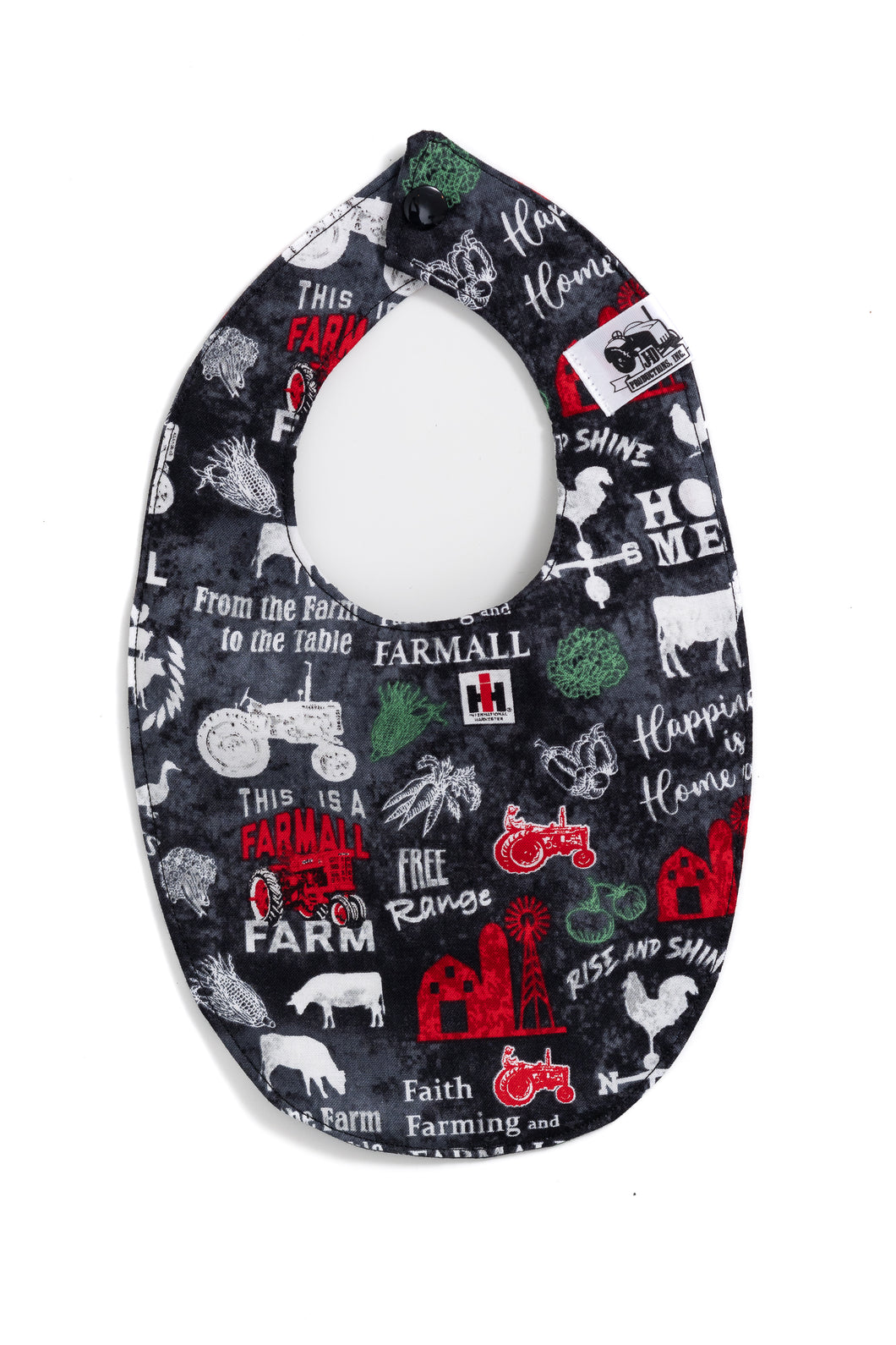 Farmall Tractor Baby Bib, Black/White Words and Silhouettes