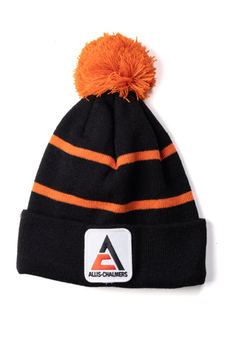 New Allis Chalmers Logo Knit Hat, Orange and Black with PomPom Top