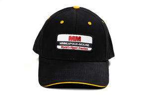 Minneapolis Moline Hat, World's Finest Tractors Logo, Black with Gold Sandwich Brim