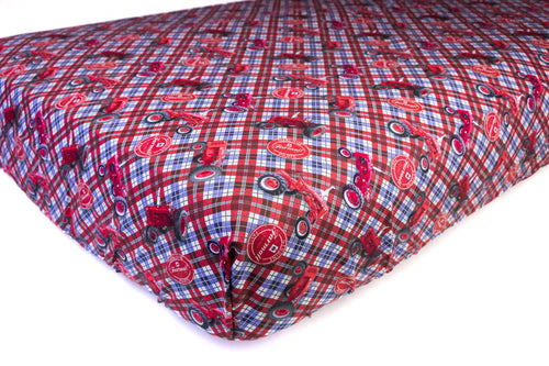 Farmall IH Tractor Crib Sheet, Red and Blue Plaid