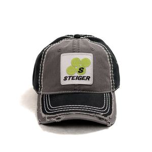 Steiger Logo Hat, Gray and Black Distressed