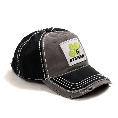 Steiger Logo Hat, Gray and Black Distressed