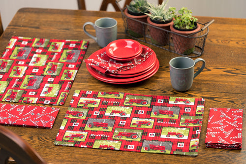 Set of Four Farmall Placemats, Red Plaid