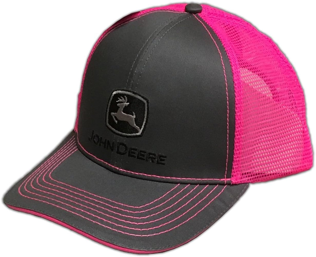 John Deere Hat, Charcoal Gray/Pink