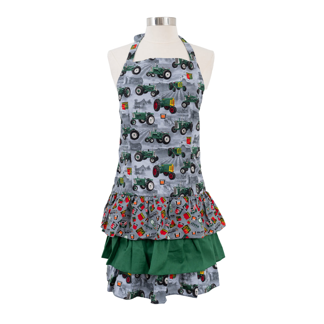 Ladies' Oliver Tractor Apron with Ruffles, Gray