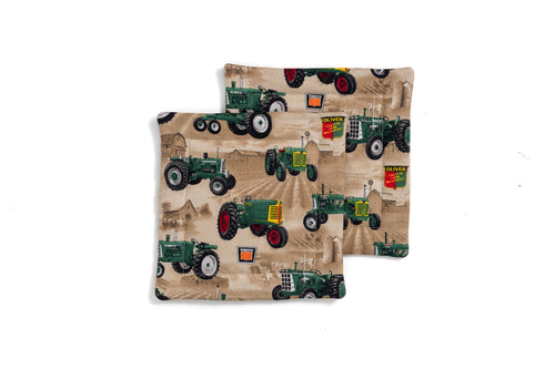 Oliver Tractor and Logo Pot Holders, Tan, Set of Two