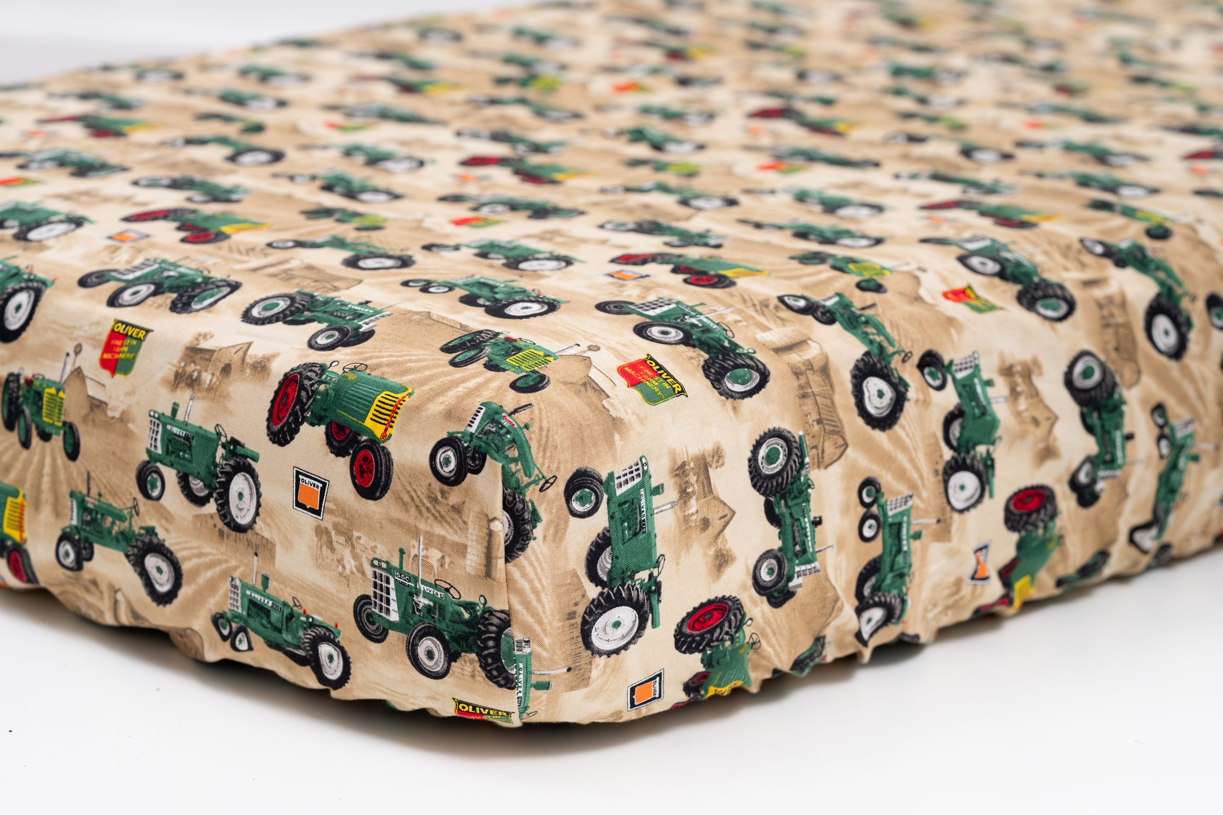 Oliver Tractor and Logo Crib Sheet, Tan