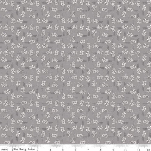 Farm Girl Vintage Fabric Collection, Tractors and Tracks, Gray