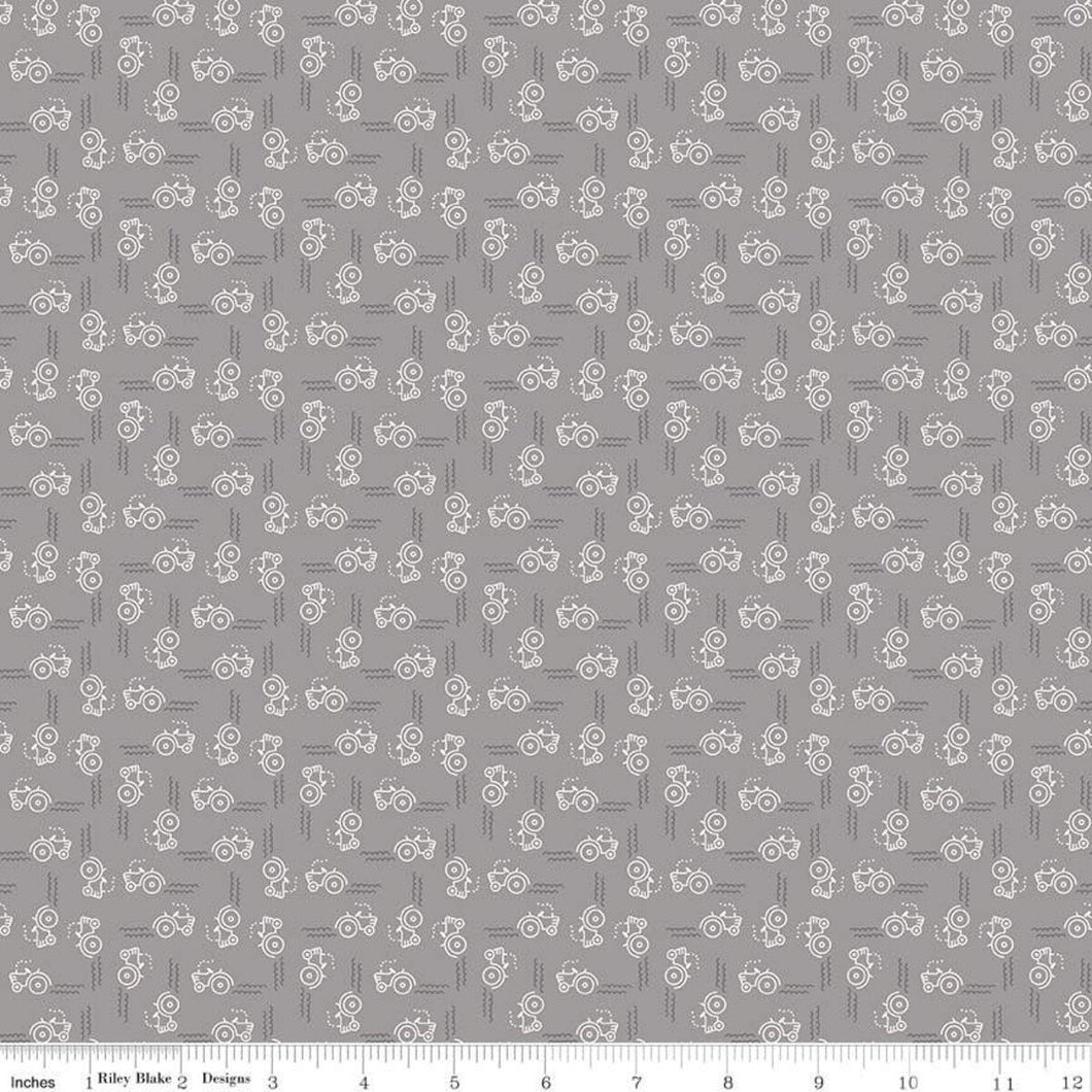 Farm Girl Vintage Fabric Collection, Tractors and Tracks, Gray
