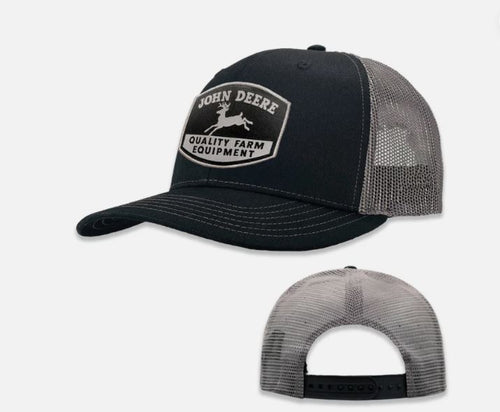 John Deere Hat, Black Charcoal Mesh, Quality Farm  Equipment Logo, Choose Adult or Youth Size