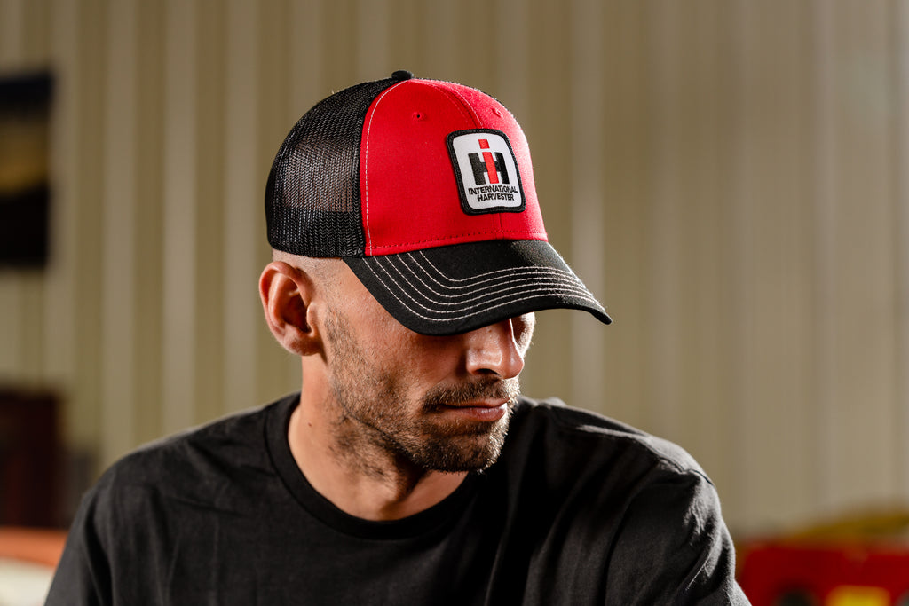 International Harvester Hat, Red with Black Mesh Back and Black Brim