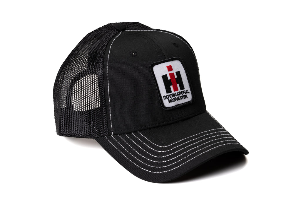 IH International Harvester Logo Hat, Black Mesh with White Accent Stitching, Choose Adult or Youth Size