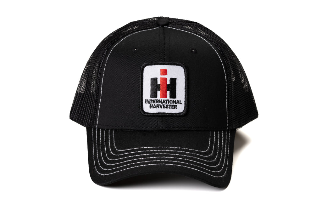IH International Harvester Logo Hat, Black Mesh with White Accent Stitching, Choose Adult or Youth Size